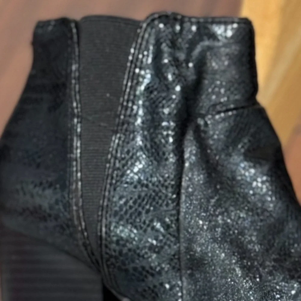 BAR III Black Faux Snake Pointed Toe Ankle Boots
